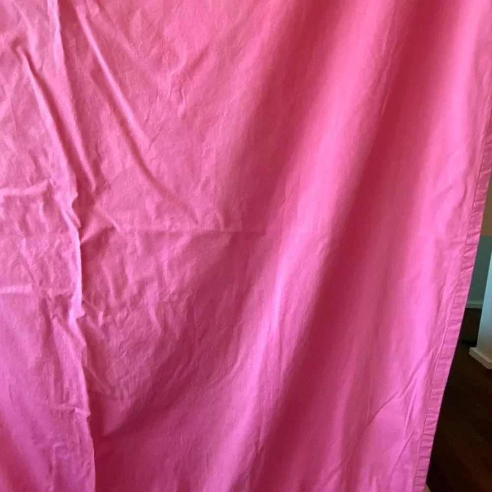 The Land of Nod (4) Hot Pink Ruffle Panel Curtains with (4) Striped Finials